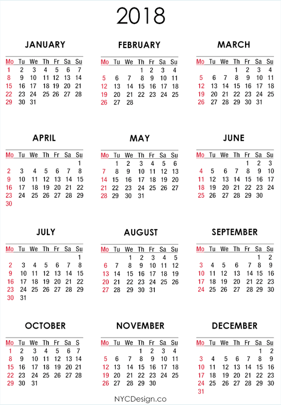 2018 Calendar PNG