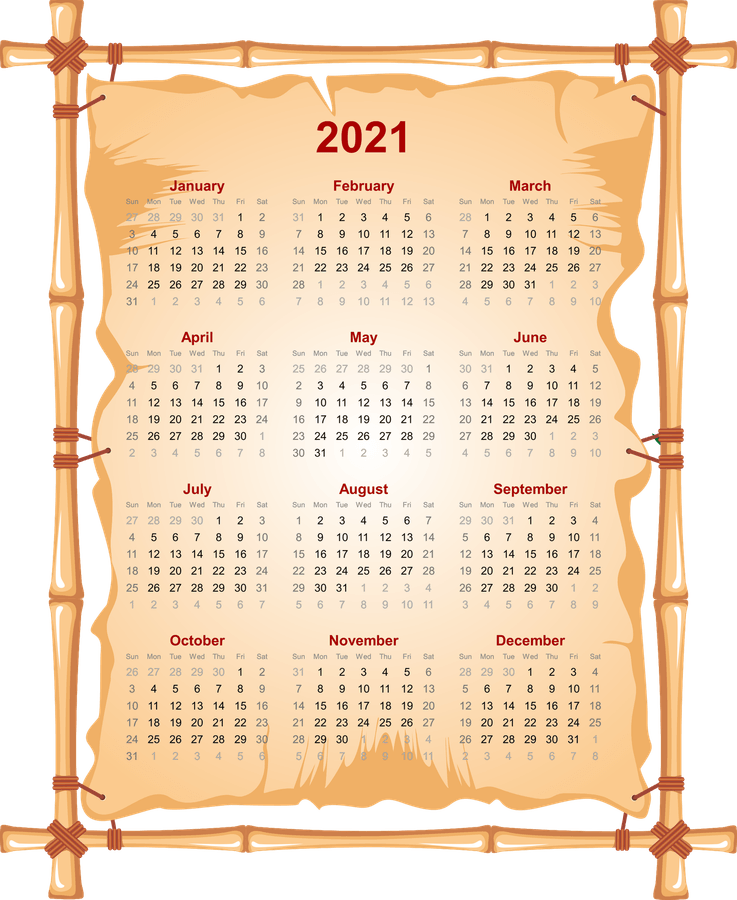 2021 Calendar PNG