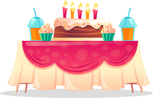 Table With Birthday Cake PNG