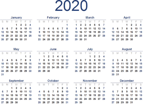 2020 Calendar PNG