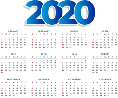 2020 Calendar PNG