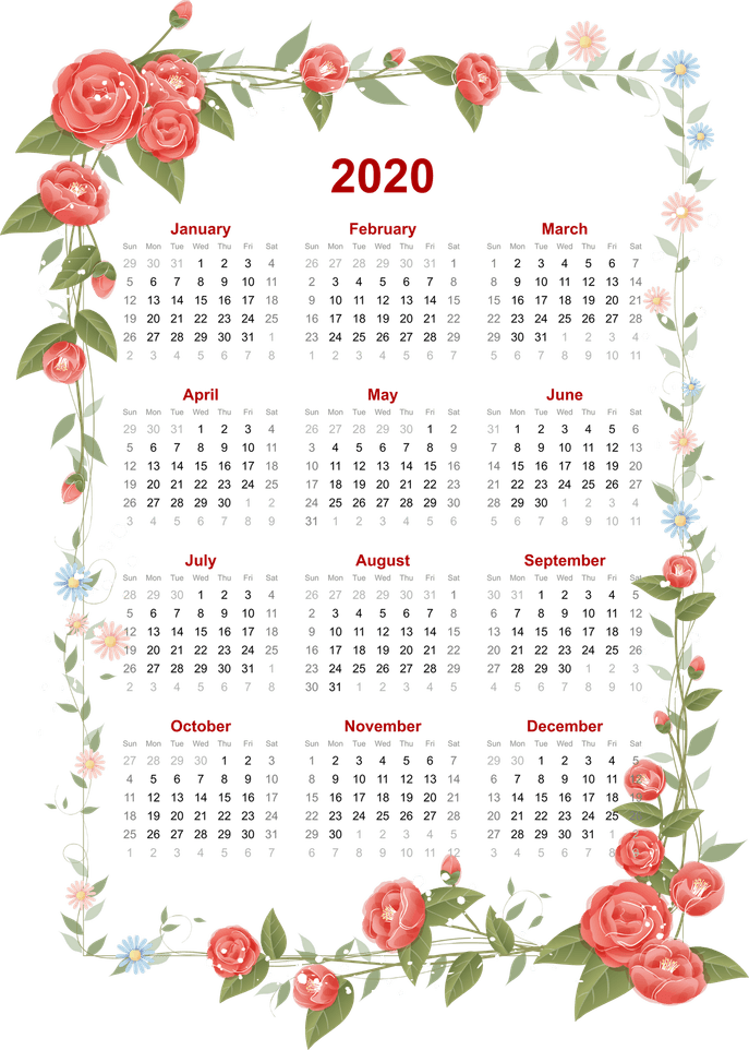 2020 Calendar PNG