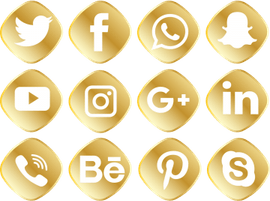 Golden Social Media Icons PNG