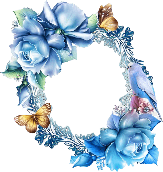 Dusty Blue Floral Border PNG