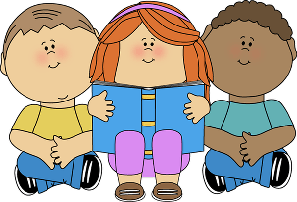 Three Kids Reading Book PNG