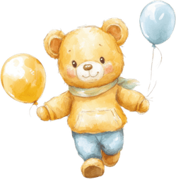 Teddy Bear Holding Blue Balloon PNG