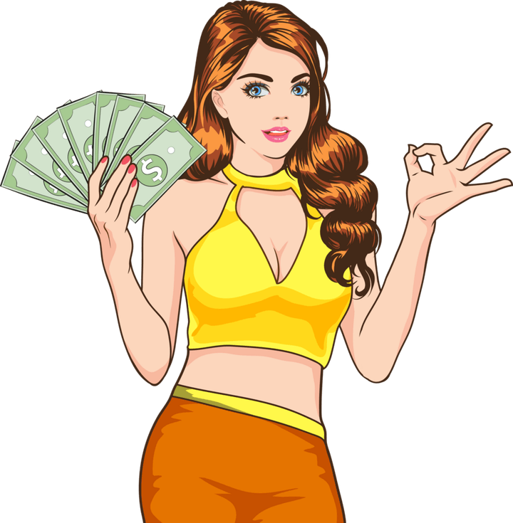 Female Holding Money PNG