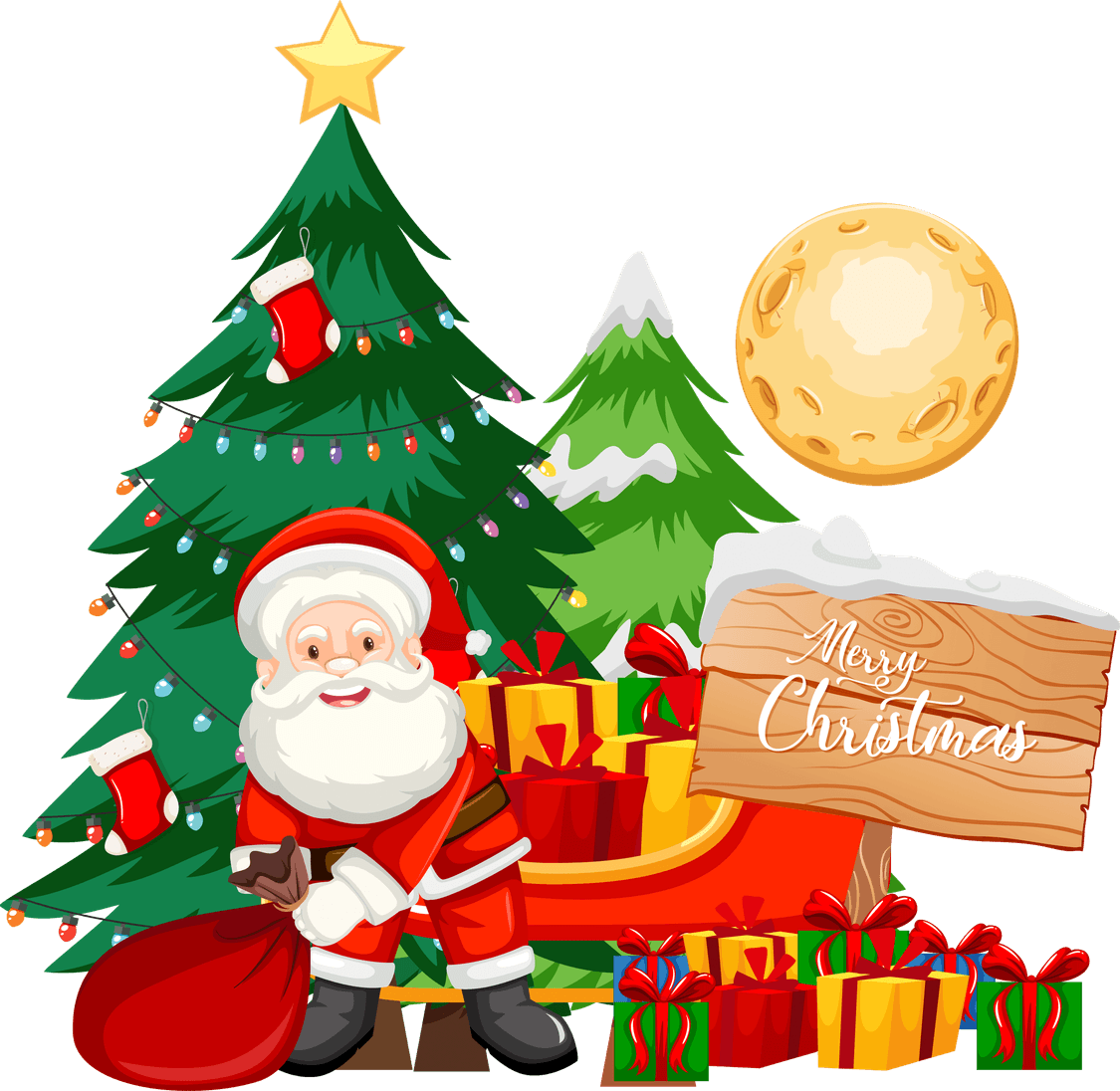 Santa With Christmas Tree PNG