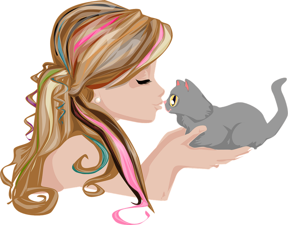 Girl And Cat PNG