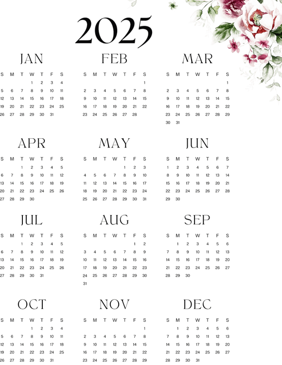 Calendar 2025 PNG