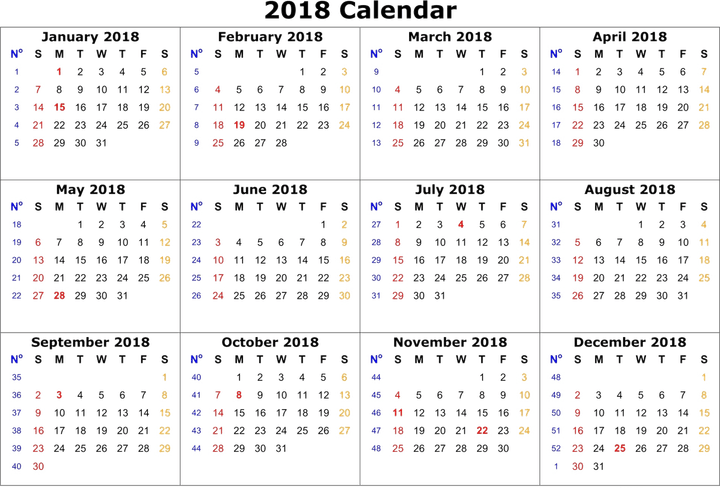 2018 Calendar PNG