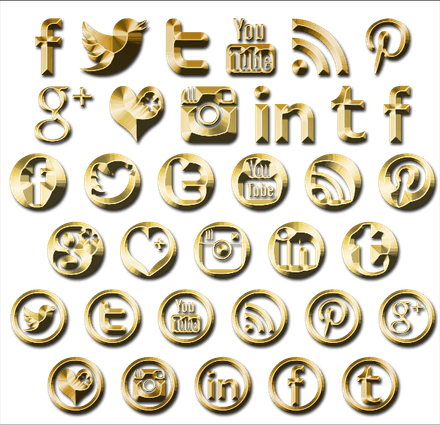 Gold Social Media Icons PNG