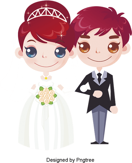 Cute Wedding Couple Cartoon PNG