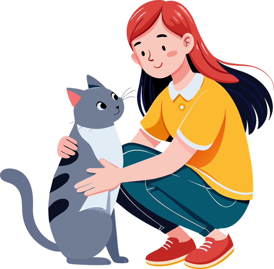 Girl And Cat PNG