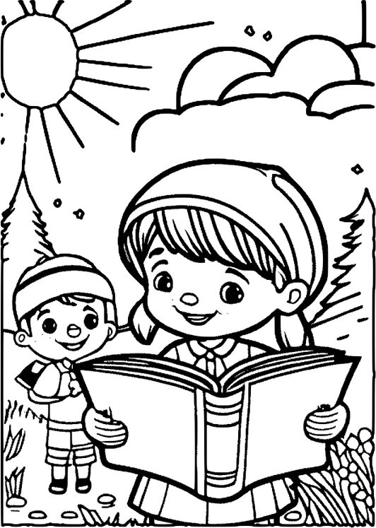 Child Reading Book PNG