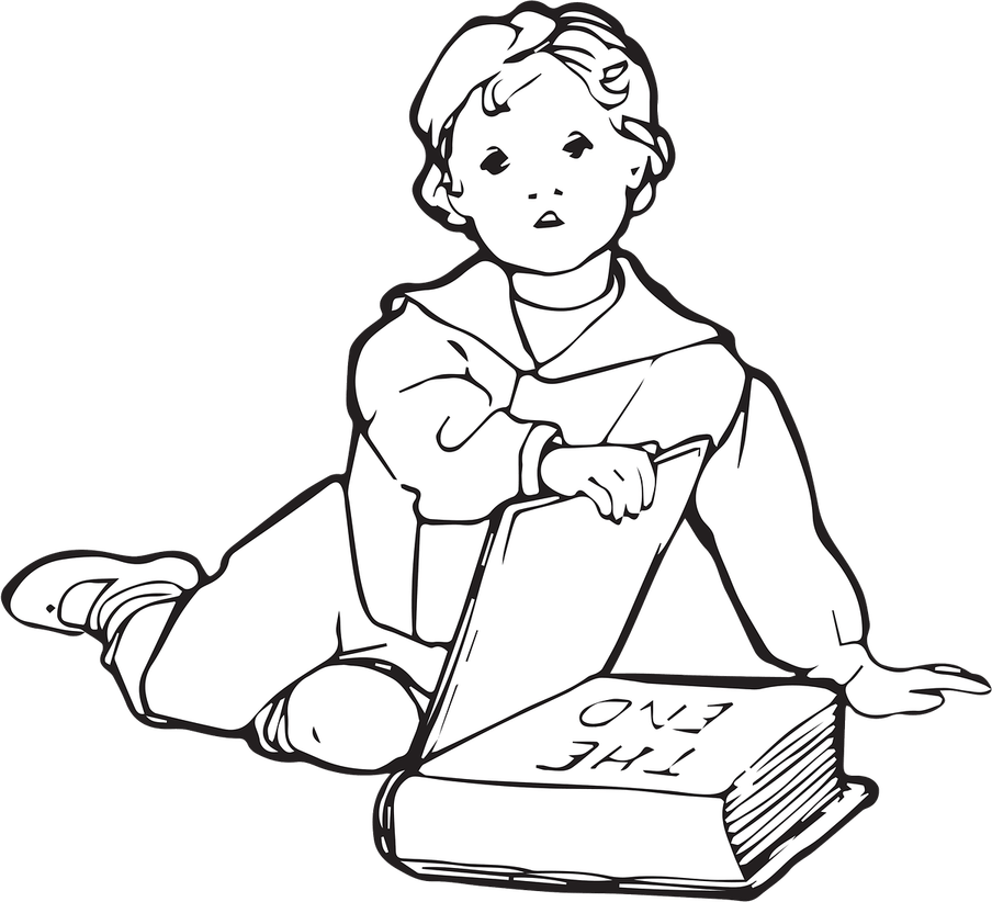 Child Reading Book PNG