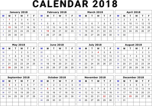 2018 Calendar PNG