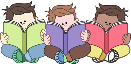 Three Kids Reading Book PNG