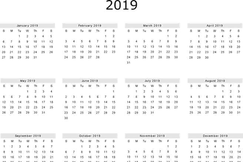 2019 Calendar PNG