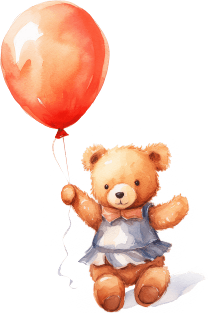 Teddy Bear Holding Blue Balloon PNG