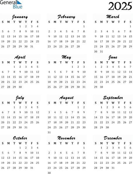 Calendar 2025 PNG