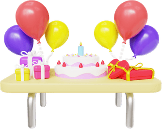 Table With Birthday Cake PNG